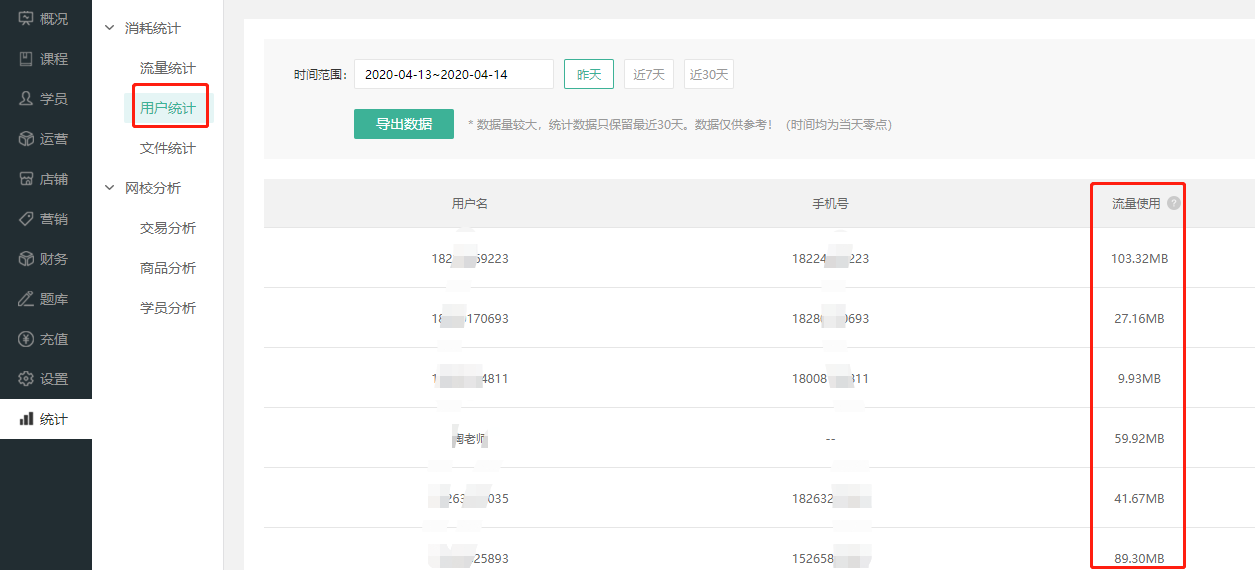 消耗统计操作截图