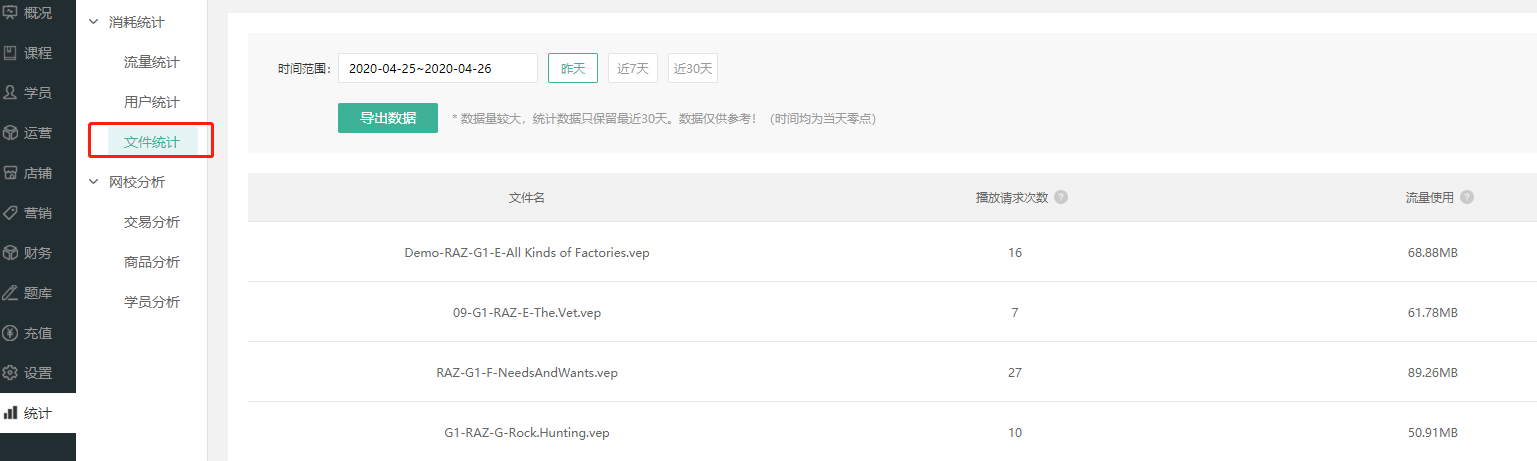 消耗统计操作截图